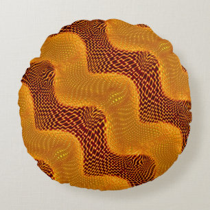 Curva laranja e pontos dourados sobre fundo marrom round cushion