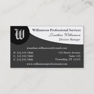 Curve Monogram Grey Business Cards