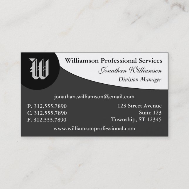 Curve Monogram Grey Business Cards (Front)
