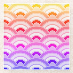 Curve Pattern Modern Deco Rainbow Pattern Glass Coaster