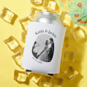 curve photo name wedding date romantic love simple can cooler
