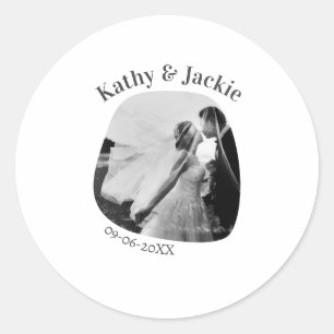 curve photo name wedding date romantic love simple classic round sticker