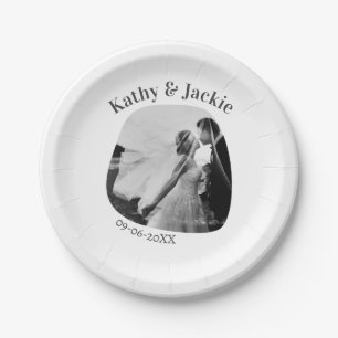 curve photo name wedding date romantic love simple paper plate