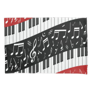Curve piano keys and musical notes pillowcase