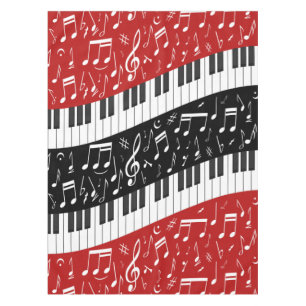 Curve piano keys and musical notes tablecloth