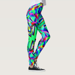 Curved and very colourful shapes, blue prevail to. leggings