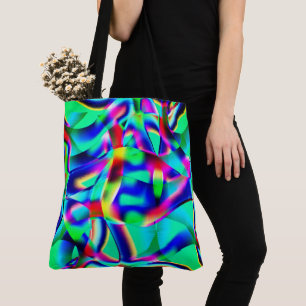 Curved and very colourful shapes, green prevail to tote bag