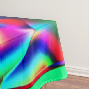 Curved and very colourful shapes, more blue green tablecloth