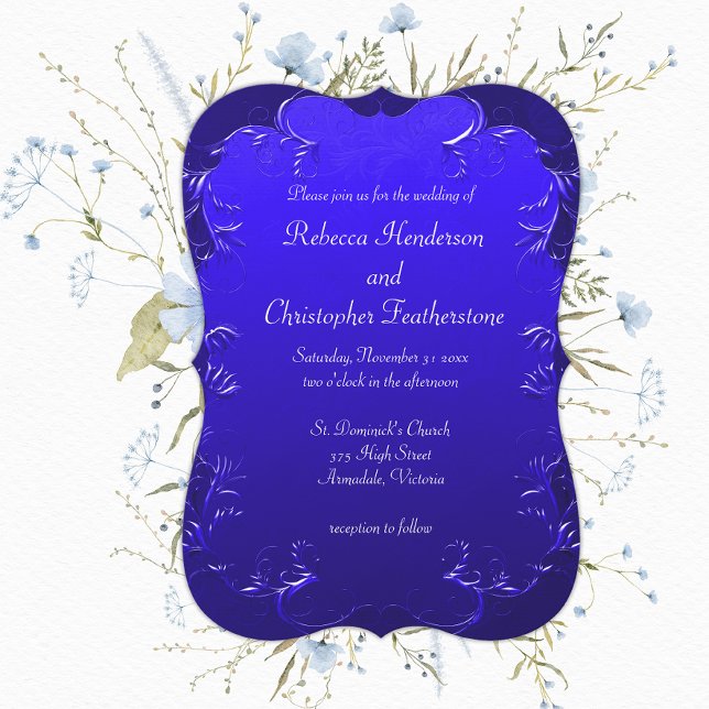 Curved Blue Elegance Vintage Wedding  Invitation (Creator Uploaded)
