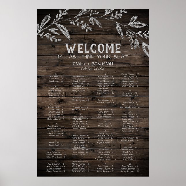 Curved Branch | Wooden Alphabetical Seating Chart (Front)
