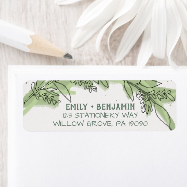 Curved Branches | Greenery Wedding Return Address Label (Insitu)