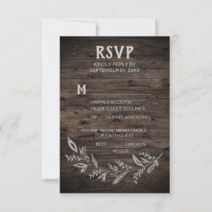 Curved Branches Wooden Menu Choice RSVP Card