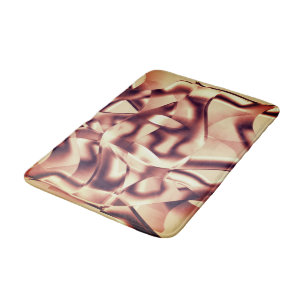 Curved brownish red or burgundy shapes, beige tone bath mat