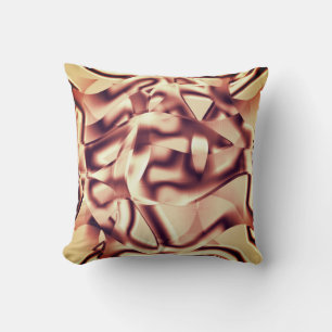 Curved brownish red or burgundy shapes, beige tone cushion