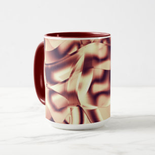 Curved brownish red or burgundy shapes, beige tone mug
