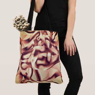 Curved brownish red or burgundy shapes, beige tone tote bag