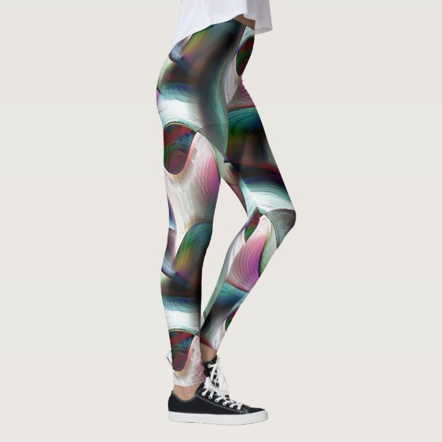 Curved chequerboard shapes in almost chrome colour leggings (Right)