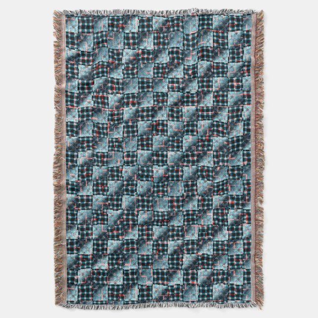 Curved chess squares exposed to destructive mosaic throw blanket (Front Vertical)