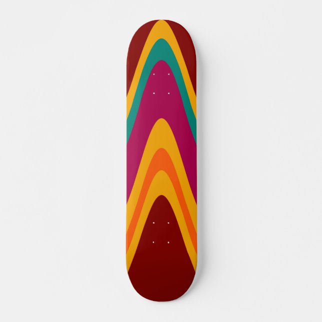 Curved Colourful Rainbow Abstract Retro Art Deco Skateboard (Front)