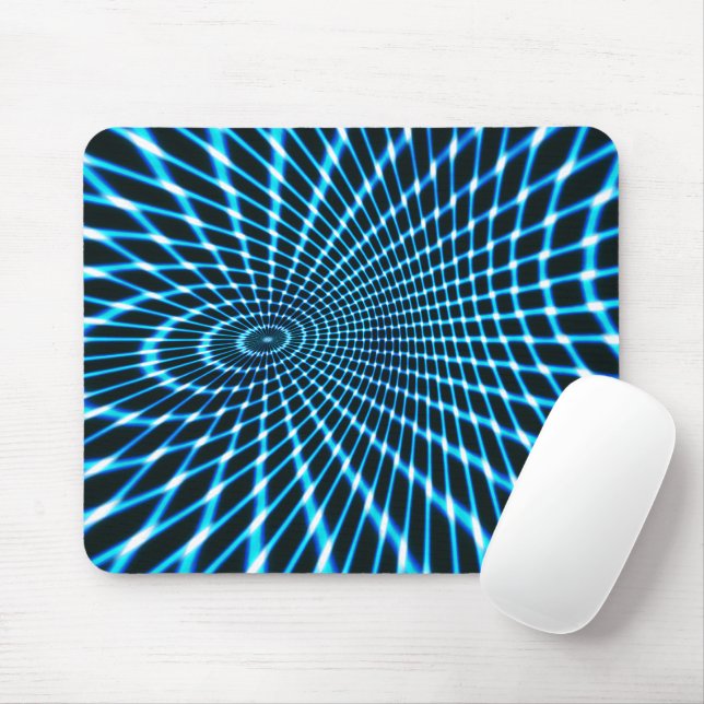 Curved crossed lines forming deep circle over blue mouse pad (With Mouse)