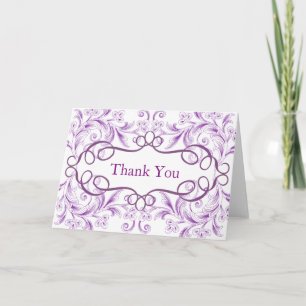 Curved Flowers Purple Background Thank You Card