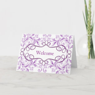 Curved Flowers Purple Background Welcome Thank You Card