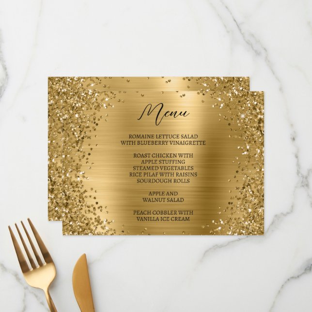 Curved Gold Glitter and Metallic Foil Menu (Front/Back In Situ)