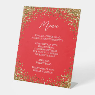 Curved Gold Glitter Red Menu Pedestal Sign