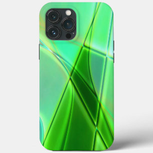 Curved green geometric shapes with deep contours   iPhone 13 pro max case
