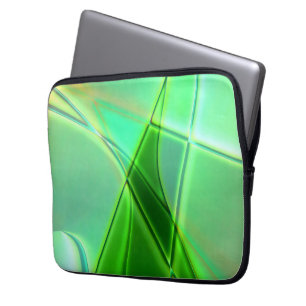 Curved green geometric shapes with deep contours laptop sleeve