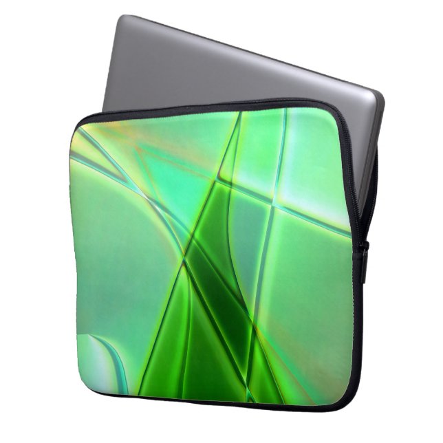 Curved green geometric shapes with deep contours   laptop sleeve (Front Left)