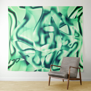 Curved green shapes of acrylic, some mint shades tapestry