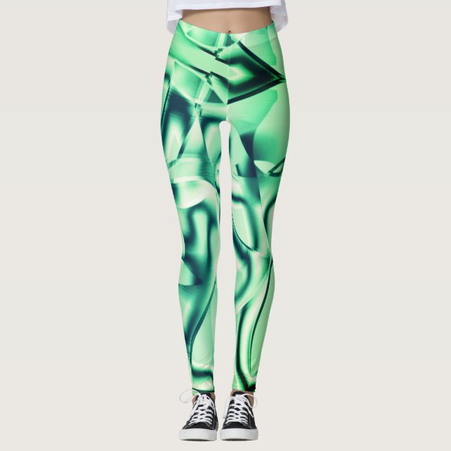 Curved green shapes of acrylic, with mint shades leggings (Front)