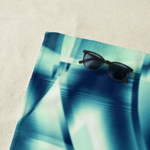 Curved greenish blue shapes, showy cyan tones beach towel