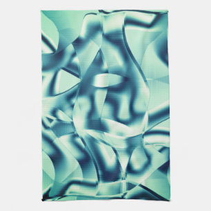Curved greenish blue shapes, showy cyan tones Some Tea Towel