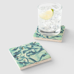 Curved greenish blue shapes, showy cyan tones stone coaster