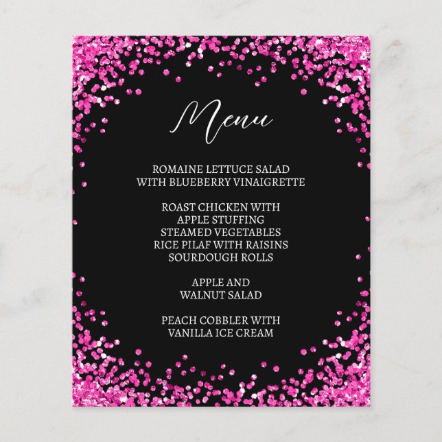 Curved Hot Pink Glitter Black Menu (Front)