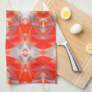 Curved light red rapport floating over white grey tea towel