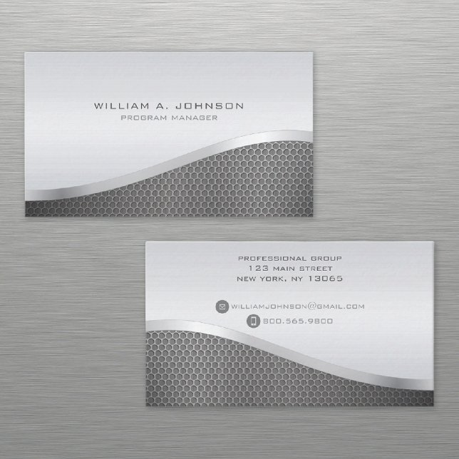 Curved Line Silver Metallic Professional Business Card (Creator Uploaded)