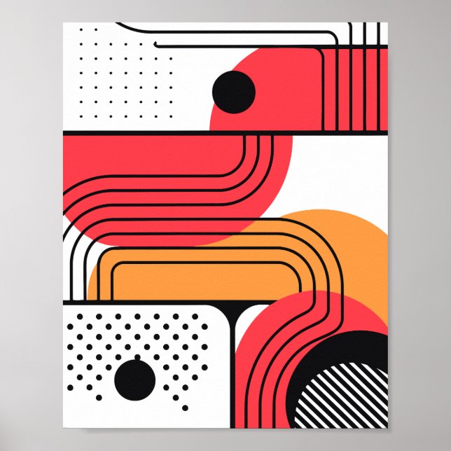 Curved Line with Red & Orange Geometric Shapes Poster (Front)