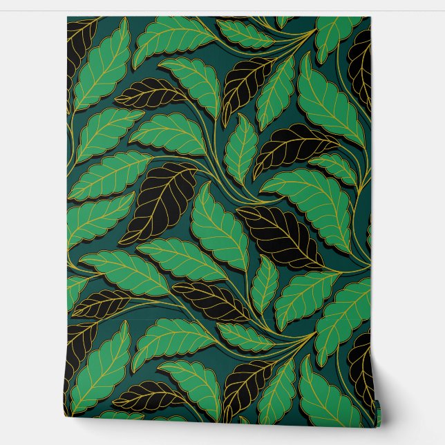 Curved lines Branches Leaves Black G622 Wallpaper (Unrolling)