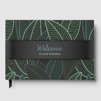Curved lines Branches Leaves Black G625  Guest Book