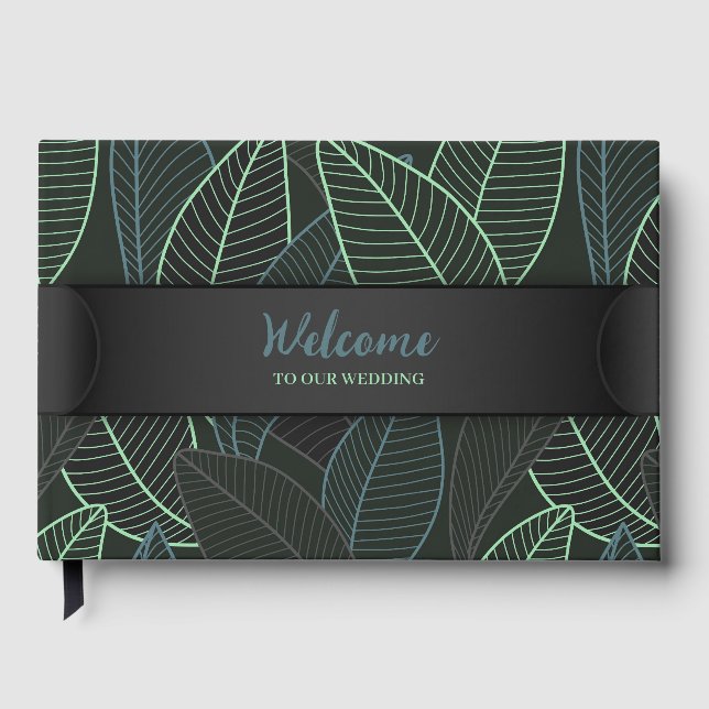 Curved lines Branches Leaves Black G625  Guest Book (Front)