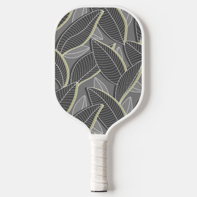 Curved lines Branches Leaves Grey G626 Pickleball Paddle (Front)
