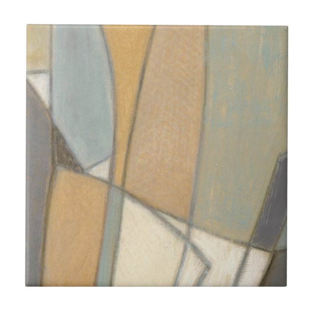 Curved Lines & Muted Earth Tones Ceramic Tile (Front)