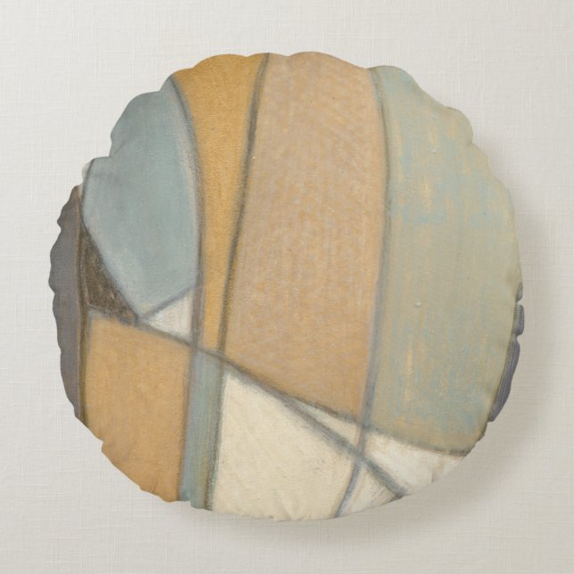 Curved Lines & Muted Earth Tones Round Cushion (Front)