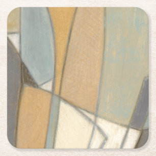 Curved Lines & Muted Earth Tones Square Paper Coaster