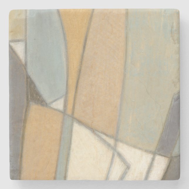 Curved Lines & Muted Earth Tones Stone Coaster (Front)