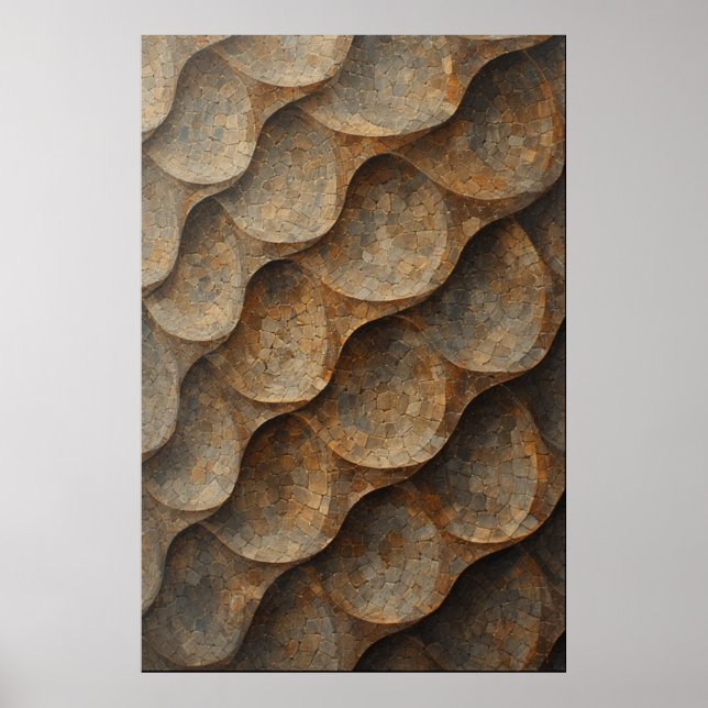Curved Mosaic Tile Pattern: Earthy Geometry Poster (Front)