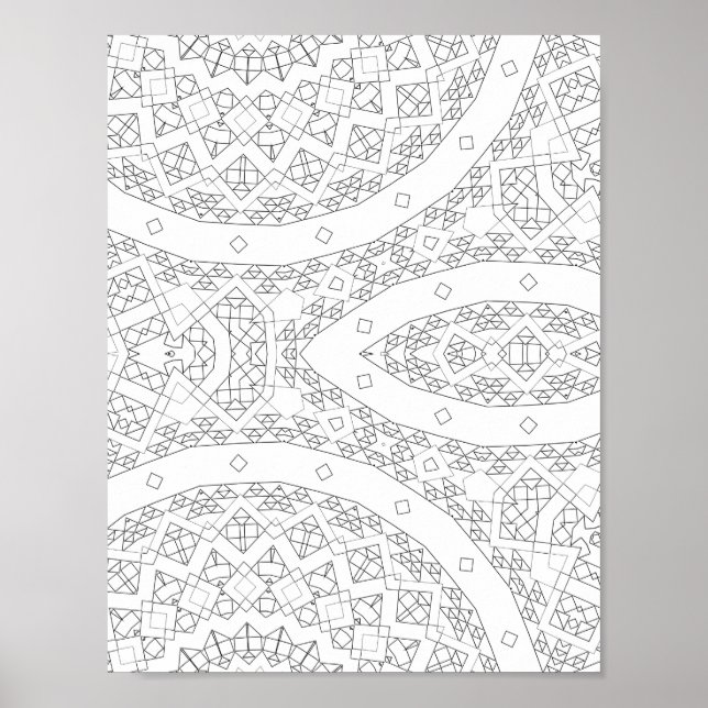 Curved Path Geometric Pattern Coloring Page Art Poster (Front)
